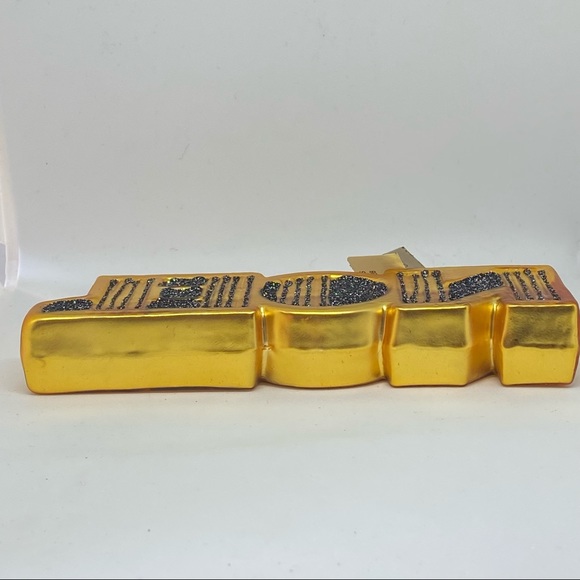 Bloomingdale’s Glass Noel Design Glitter Ornament Christmas Gold Black - Picture 4 of 4